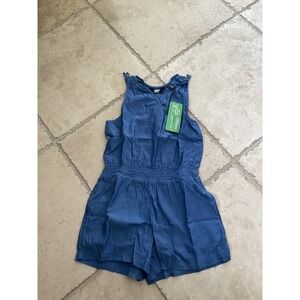 NEW Lands' End Blue Chambray Elastic Waist Romper; Girls Size 8 Plus (M)